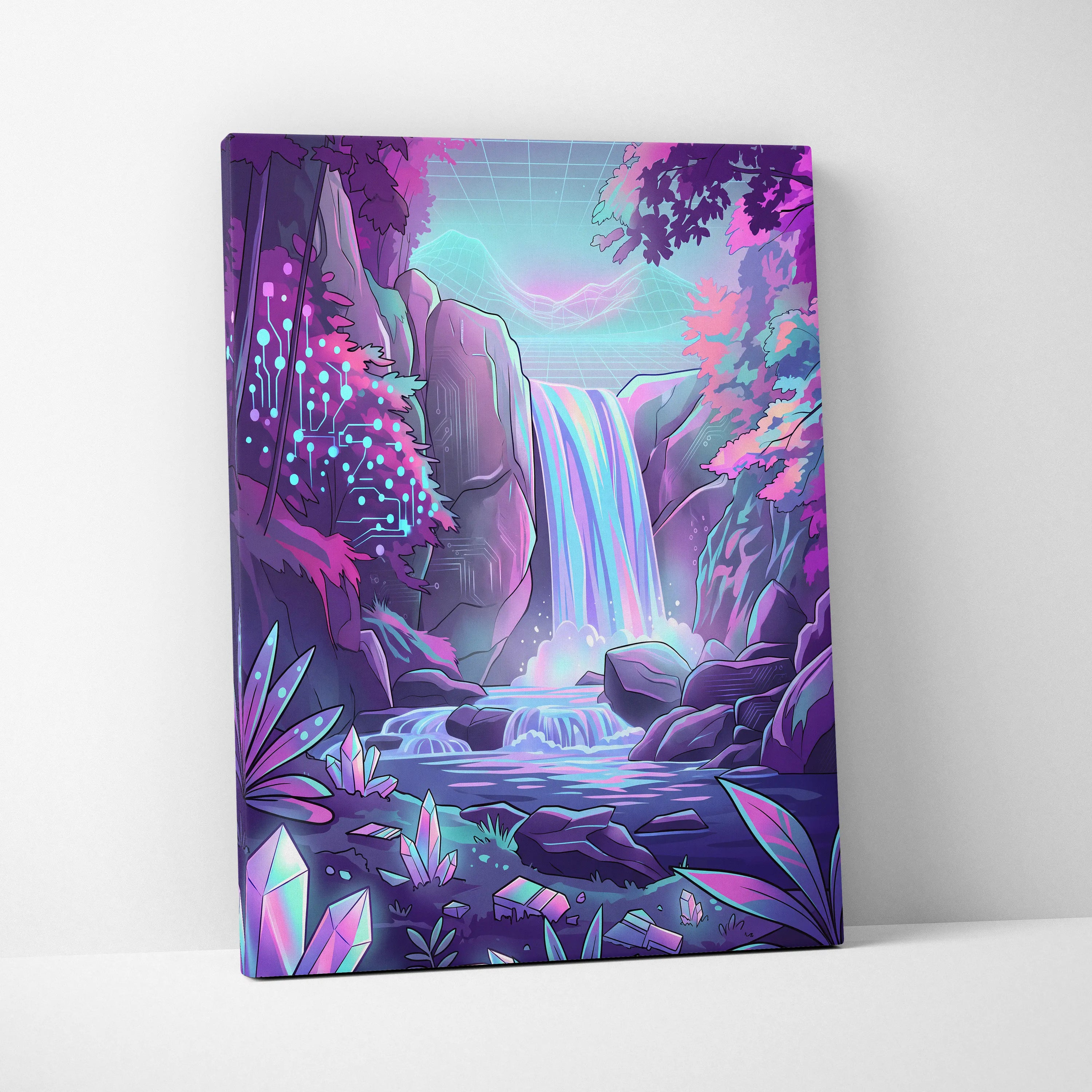 Neon Vaporwave Dreamscape Canvas - Vaporwave Landscape Neon Pink Blue Living Room Dreamy Mood Wall Art Canvas Print