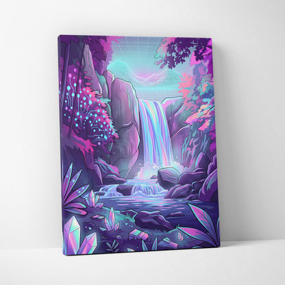 Neon Vaporwave Dreamscape Canvas - Vaporwave Landscape Neon Pink Blue Living Room Dreamy Mood Wall Art Canvas Print