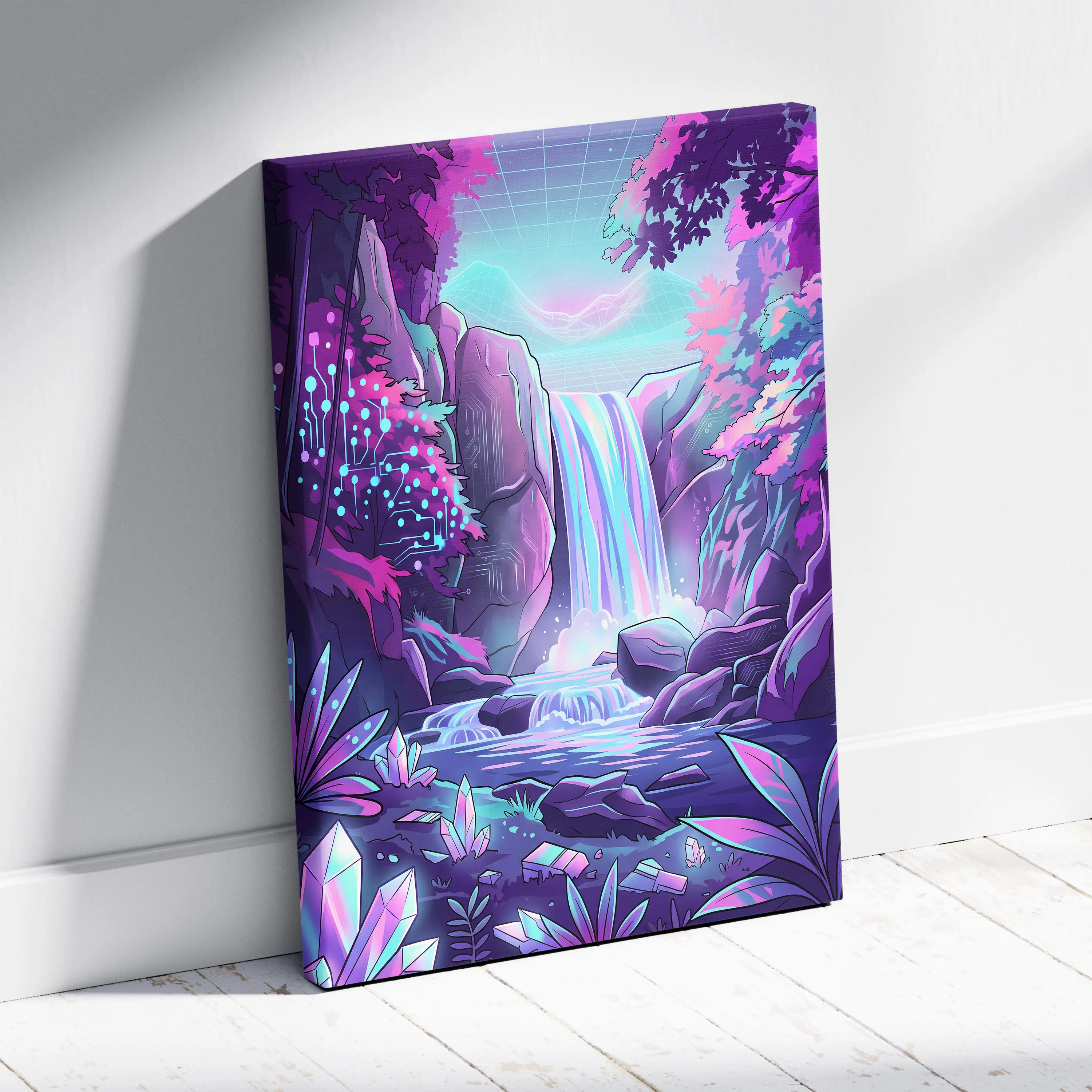Neon Vaporwave Dreamscape Canvas - Vaporwave Landscape Neon Pink Blue Living Room Dreamy Mood Wall Art Canvas Print
