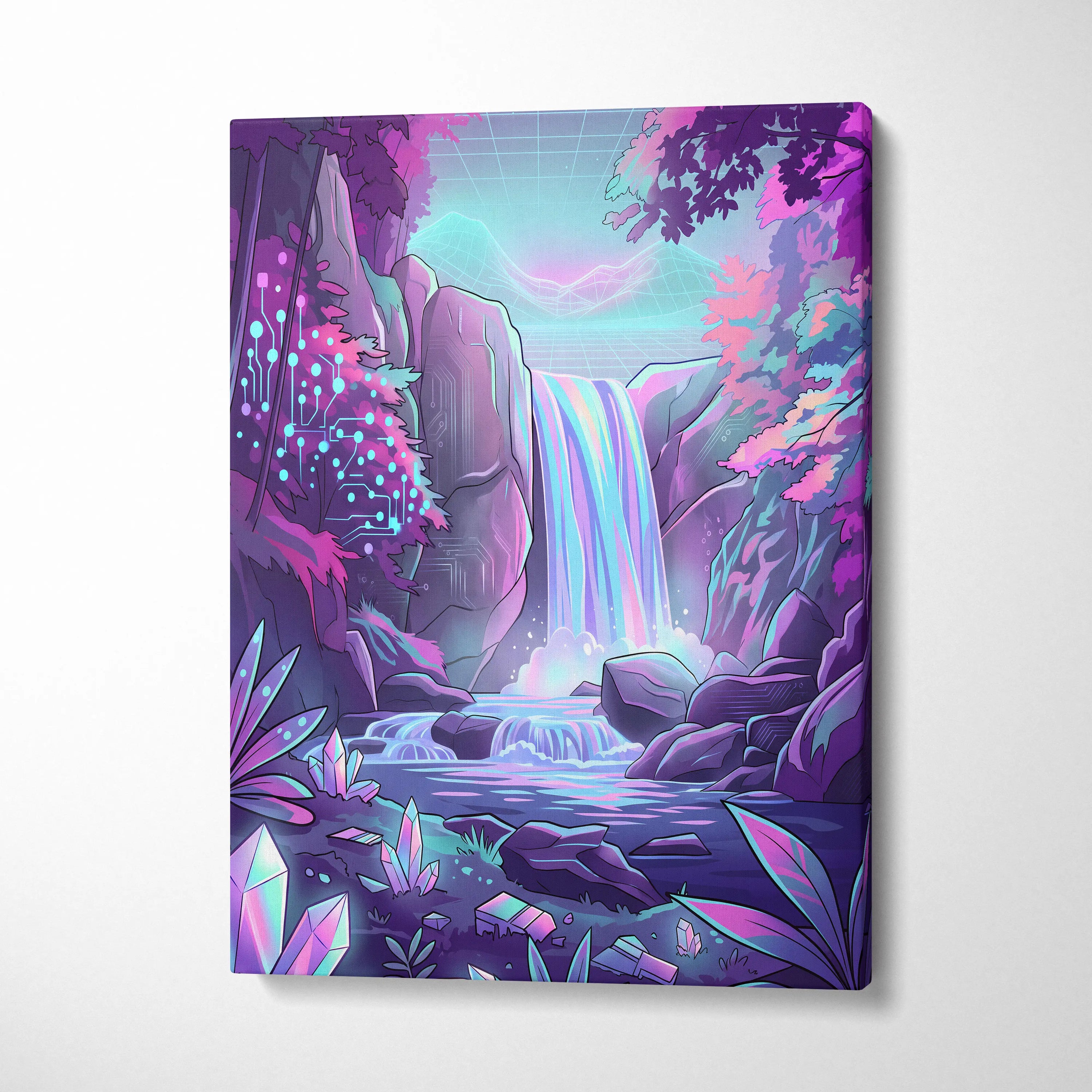 Neon Vaporwave Dreamscape Canvas - Vaporwave Landscape Neon Pink Blue Living Room Dreamy Mood Wall Art Canvas Print