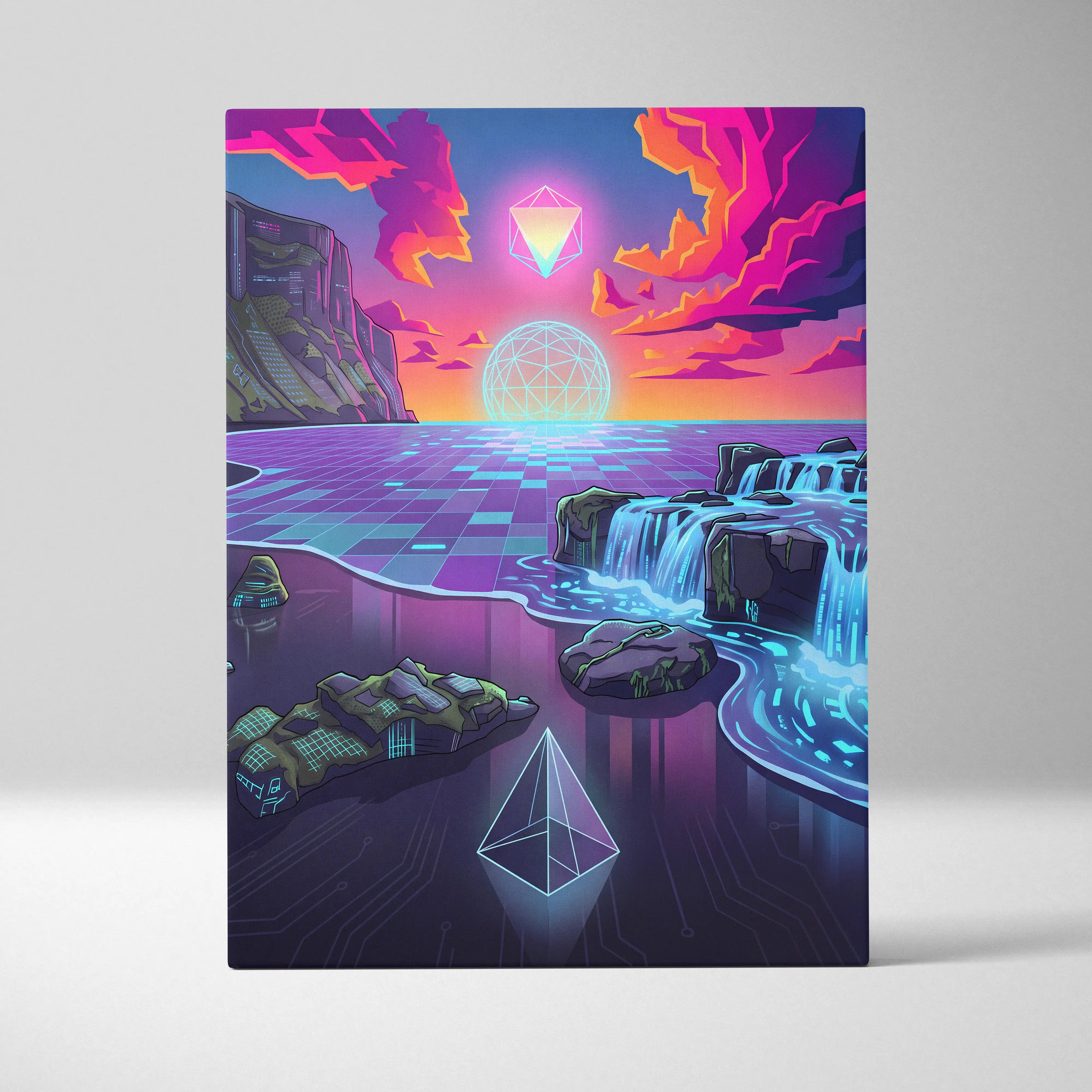 Neon Vaporwave Canvas Dreamscape - Vaporwave Canvas Neon Pink Purple Living Room Retro Futurism Dreamy Vaporwave Decor Canvas