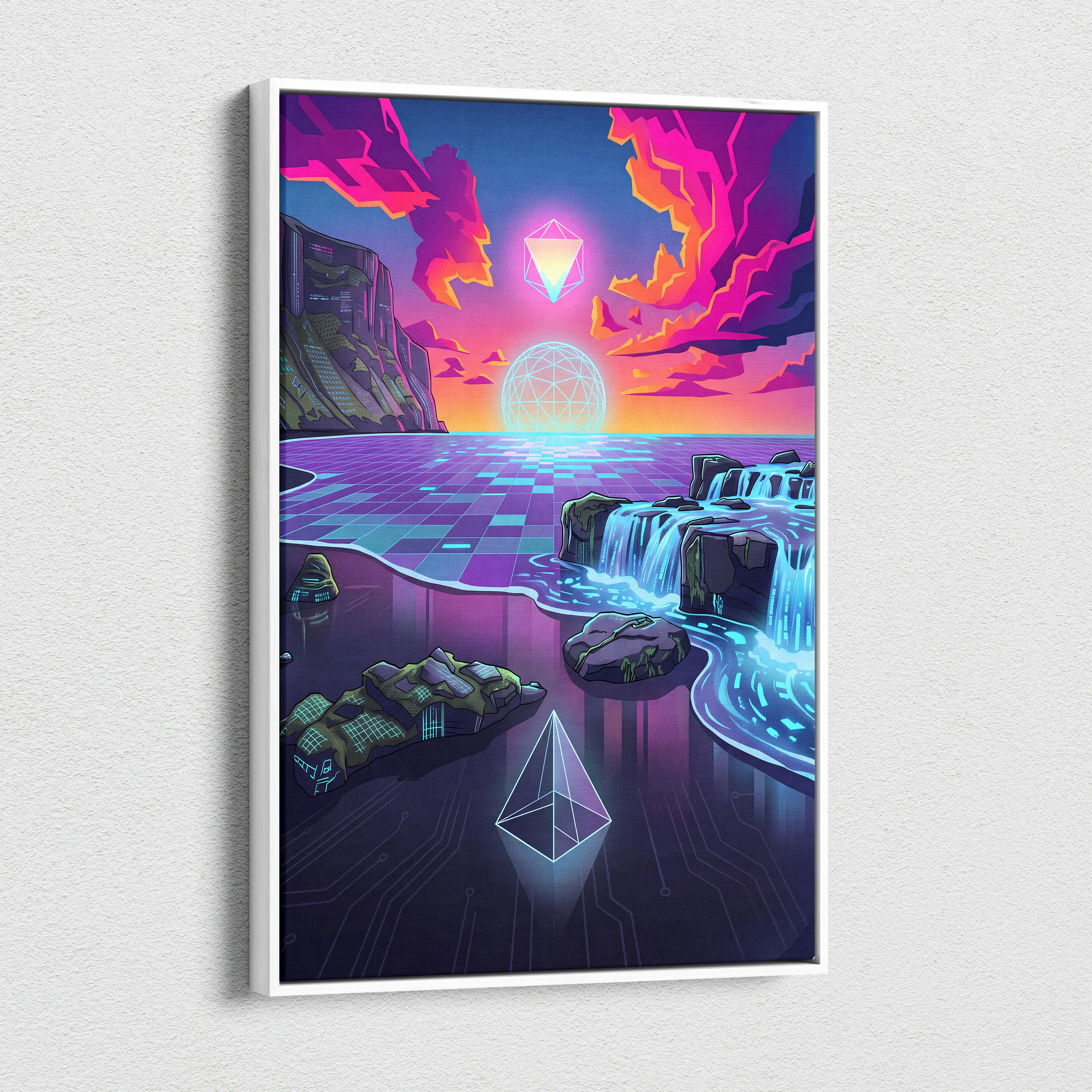 Neon Vaporwave Canvas Dreamscape - Vaporwave Canvas Neon Pink Purple Living Room Retro Futurism Dreamy Vaporwave Decor Canvas