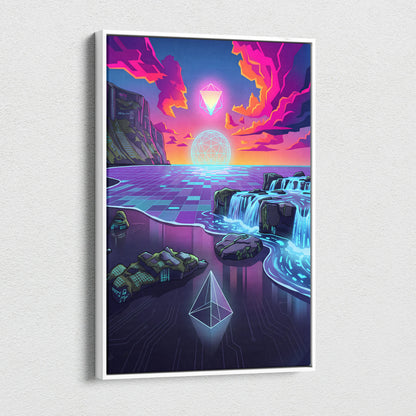 Neon Vaporwave Canvas Dreamscape - Vaporwave Canvas Neon Pink Purple Living Room Retro Futurism Dreamy Vaporwave Decor Canvas