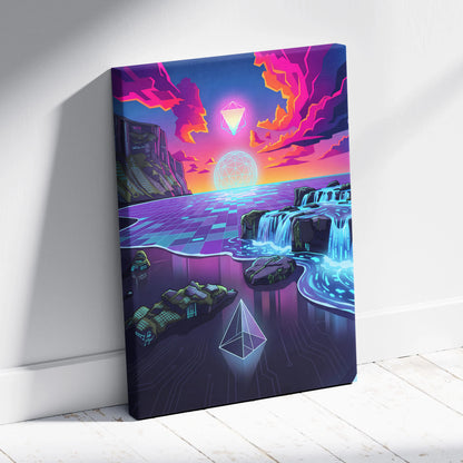 Neon Vaporwave Canvas Dreamscape - Vaporwave Canvas Neon Pink Purple Living Room Retro Futurism Dreamy Vaporwave Decor Canvas