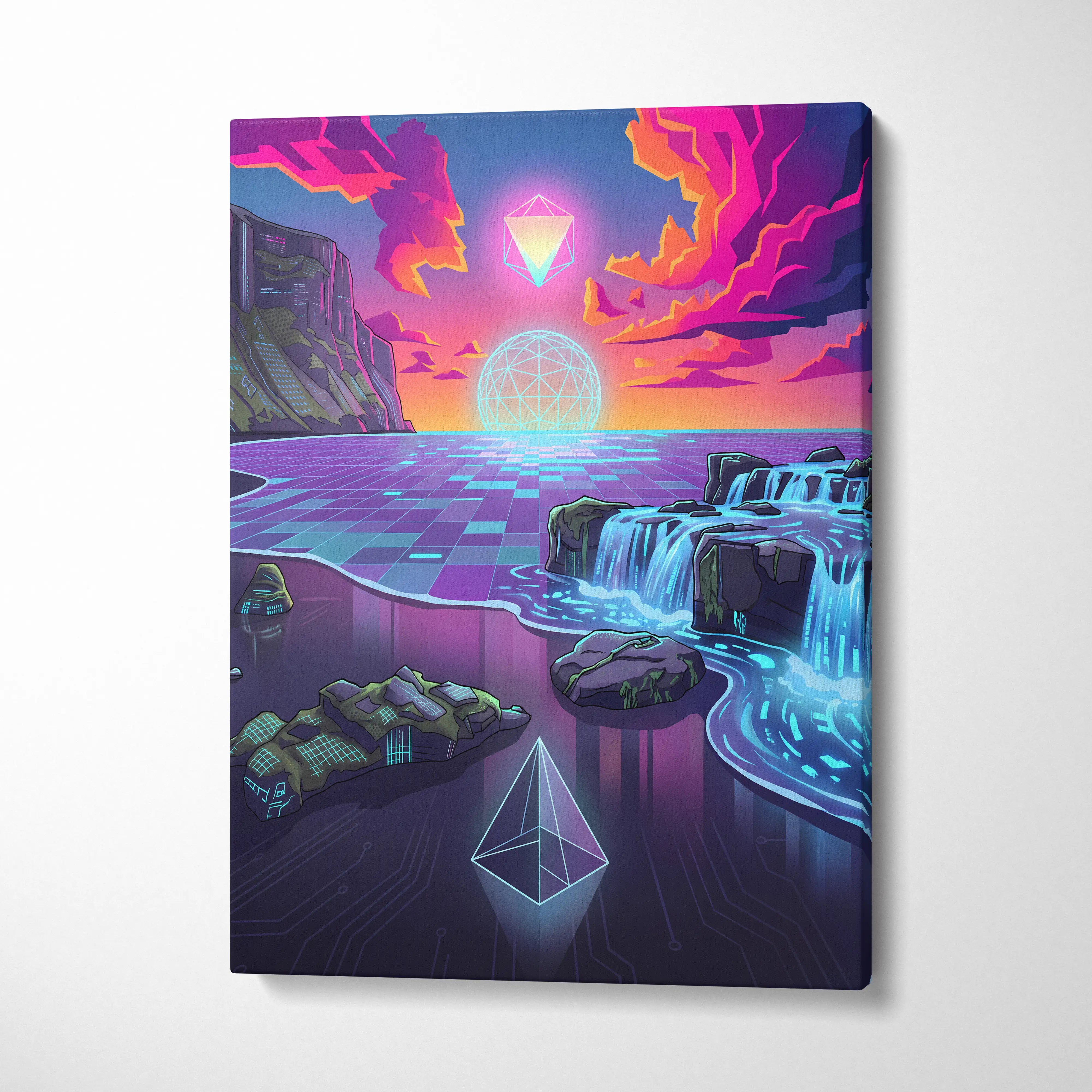 Neon Vaporwave Canvas Dreamscape - Vaporwave Canvas Neon Pink Purple Living Room Retro Futurism Dreamy Vaporwave Decor Canvas