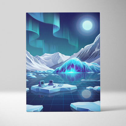 Vaporwave Neon Nightscape Canvas - Vaporwave Landscape Neon Blues Pinks Living Room Decor Dreamy Mood Synthwave Decor