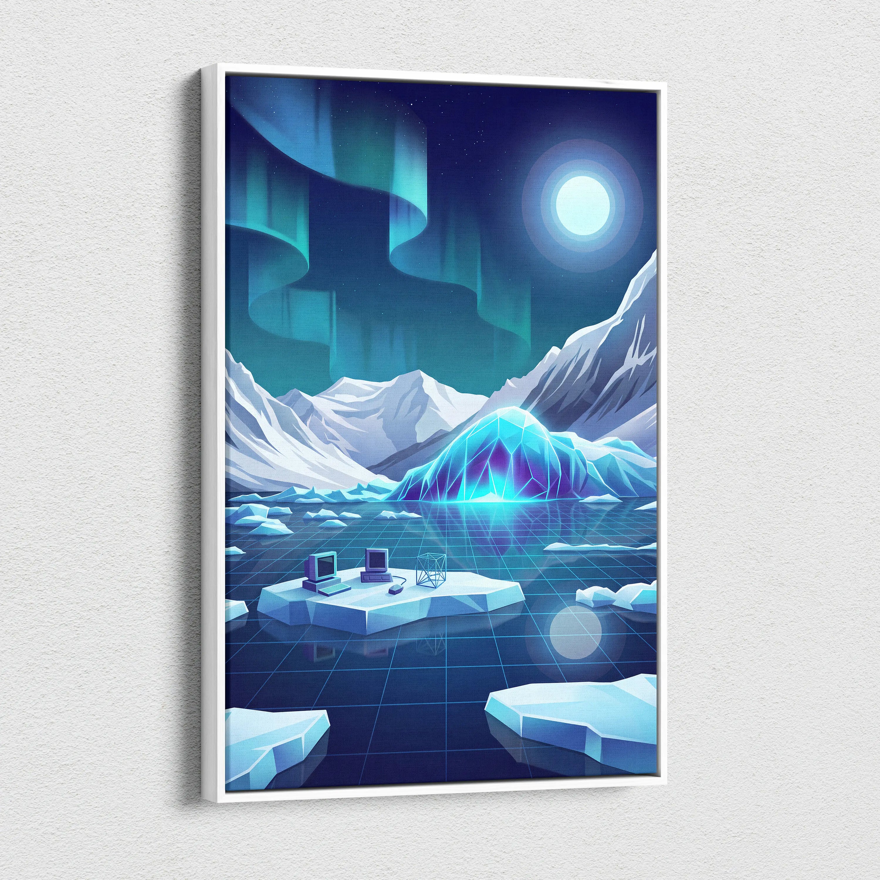 Vaporwave Neon Nightscape Canvas - Vaporwave Landscape Neon Blues Pinks Living Room Decor Dreamy Mood Synthwave Decor