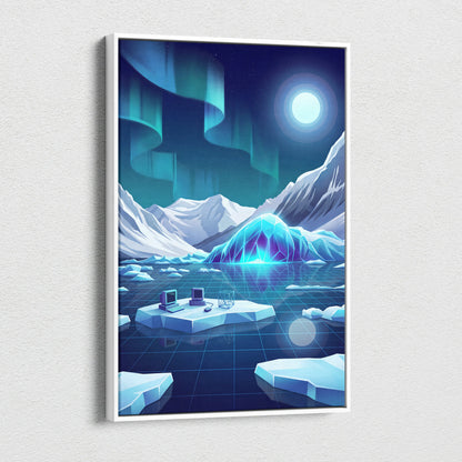Vaporwave Neon Nightscape Canvas - Vaporwave Landscape Neon Blues Pinks Living Room Decor Dreamy Mood Synthwave Decor