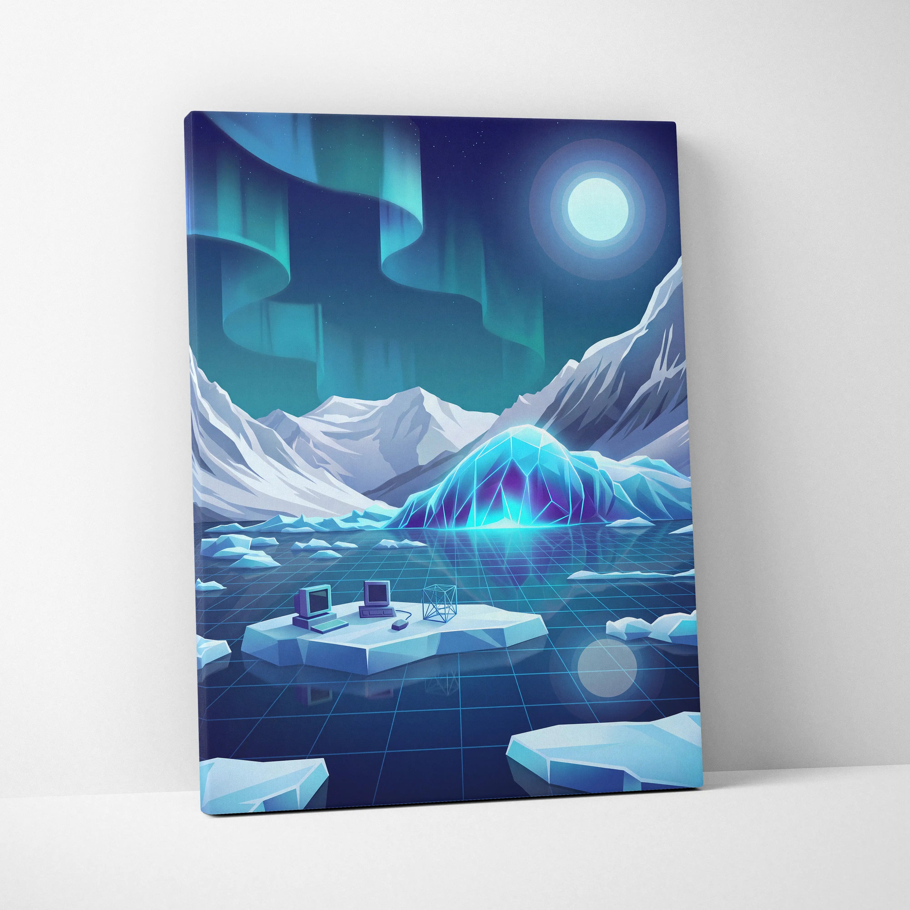 Vaporwave Neon Nightscape Canvas - Vaporwave Landscape Neon Blues Pinks Living Room Decor Dreamy Mood Synthwave Decor