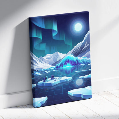 Vaporwave Neon Nightscape Canvas - Vaporwave Landscape Neon Blues Pinks Living Room Decor Dreamy Mood Synthwave Decor