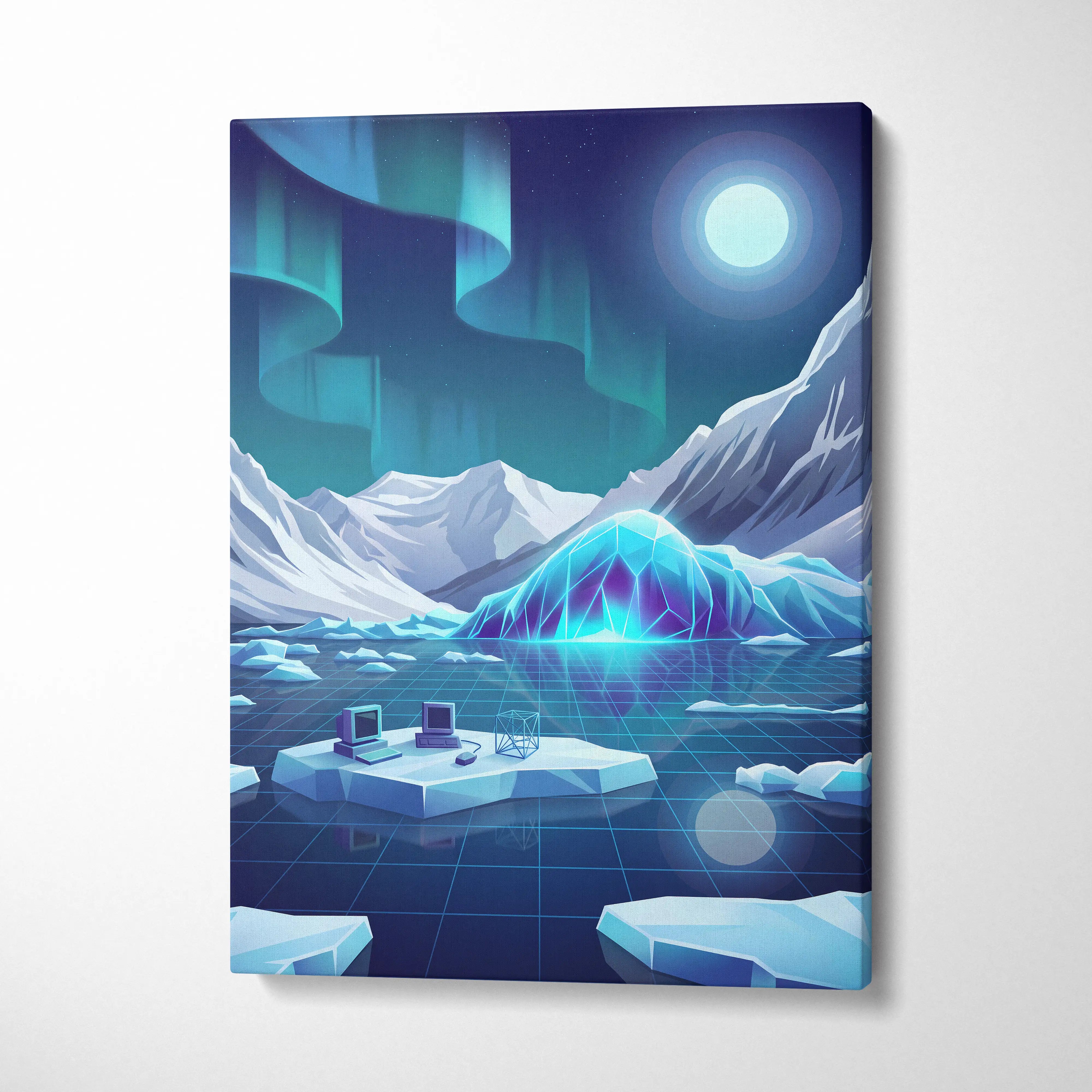 Vaporwave Neon Nightscape Canvas - Vaporwave Landscape Neon Blues Pinks Living Room Decor Dreamy Mood Synthwave Decor