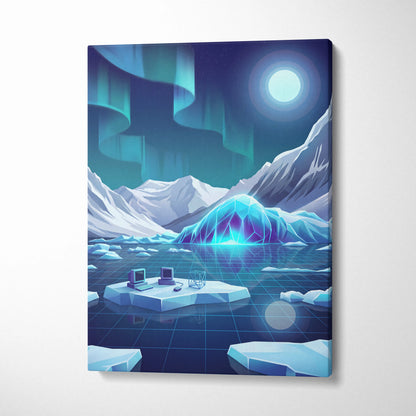 Vaporwave Neon Nightscape Canvas - Vaporwave Landscape Neon Blues Pinks Living Room Decor Dreamy Mood Synthwave Decor