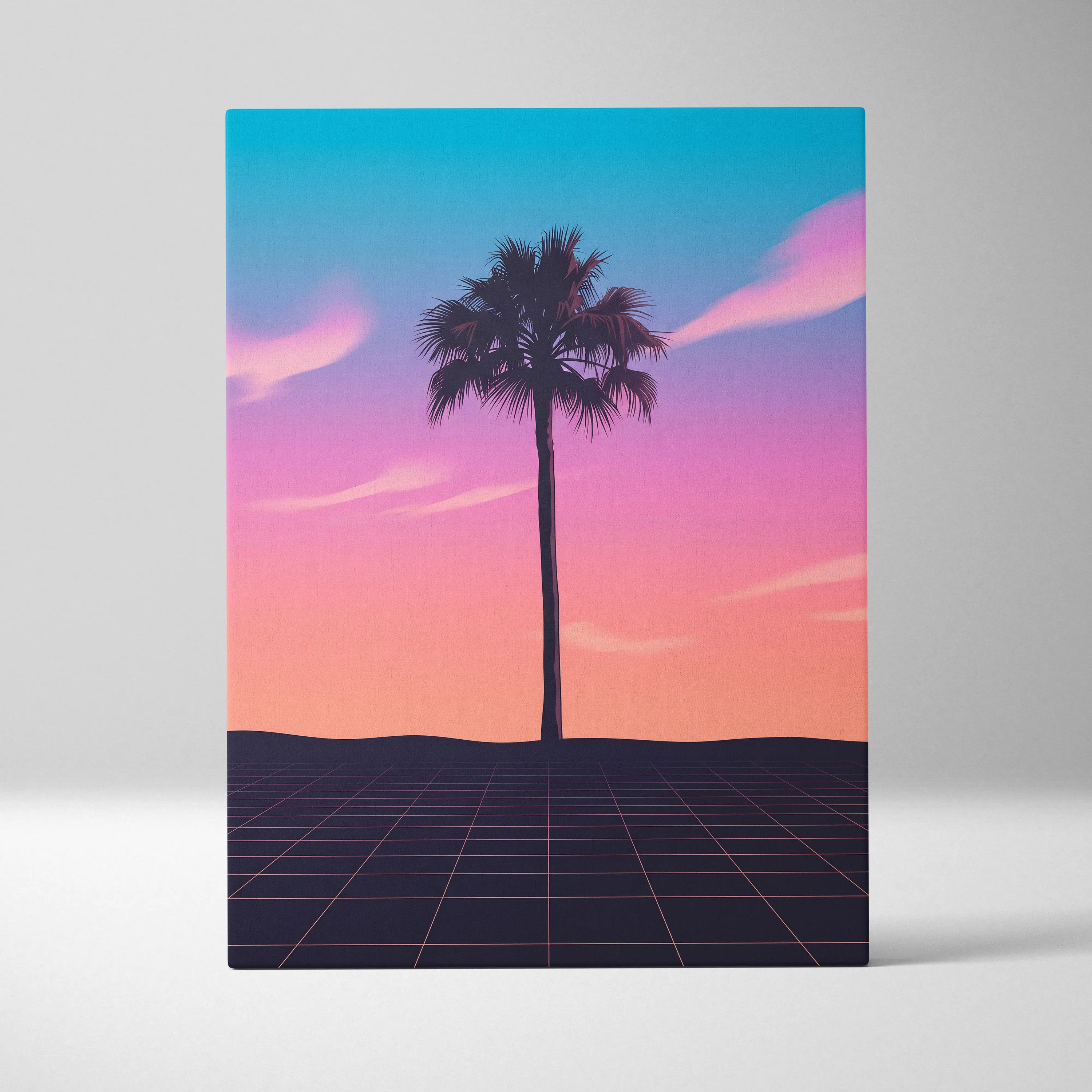 Neon Palm Sunset Vaporwave Canvas - Palm Tree Sunset Neon Living Room Vaporwave Dreamy Retro Mood Wall Art Canvas Print