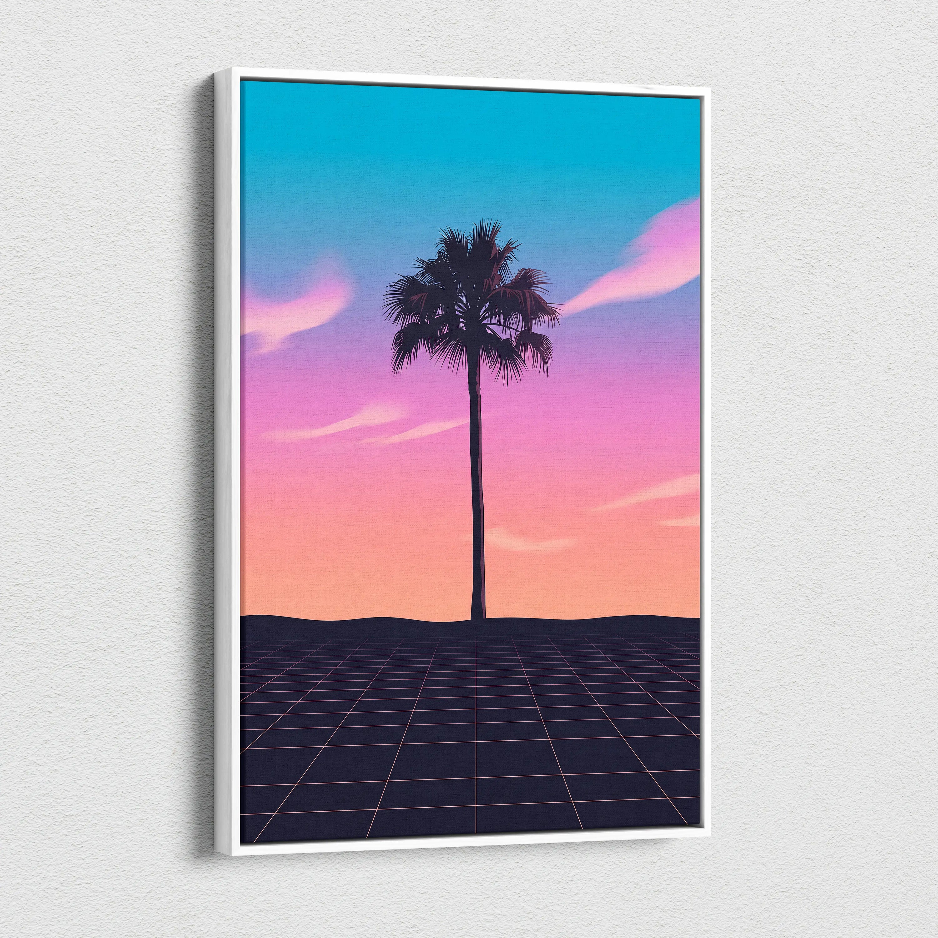 Neon Palm Sunset Vaporwave Canvas - Palm Tree Sunset Neon Living Room Vaporwave Dreamy Retro Mood Wall Art Canvas Print