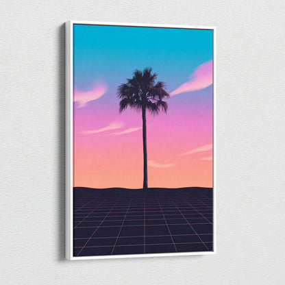 Neon Palm Sunset Vaporwave Canvas - Palm Tree Sunset Neon Living Room Vaporwave Dreamy Retro Mood Wall Art Canvas Print