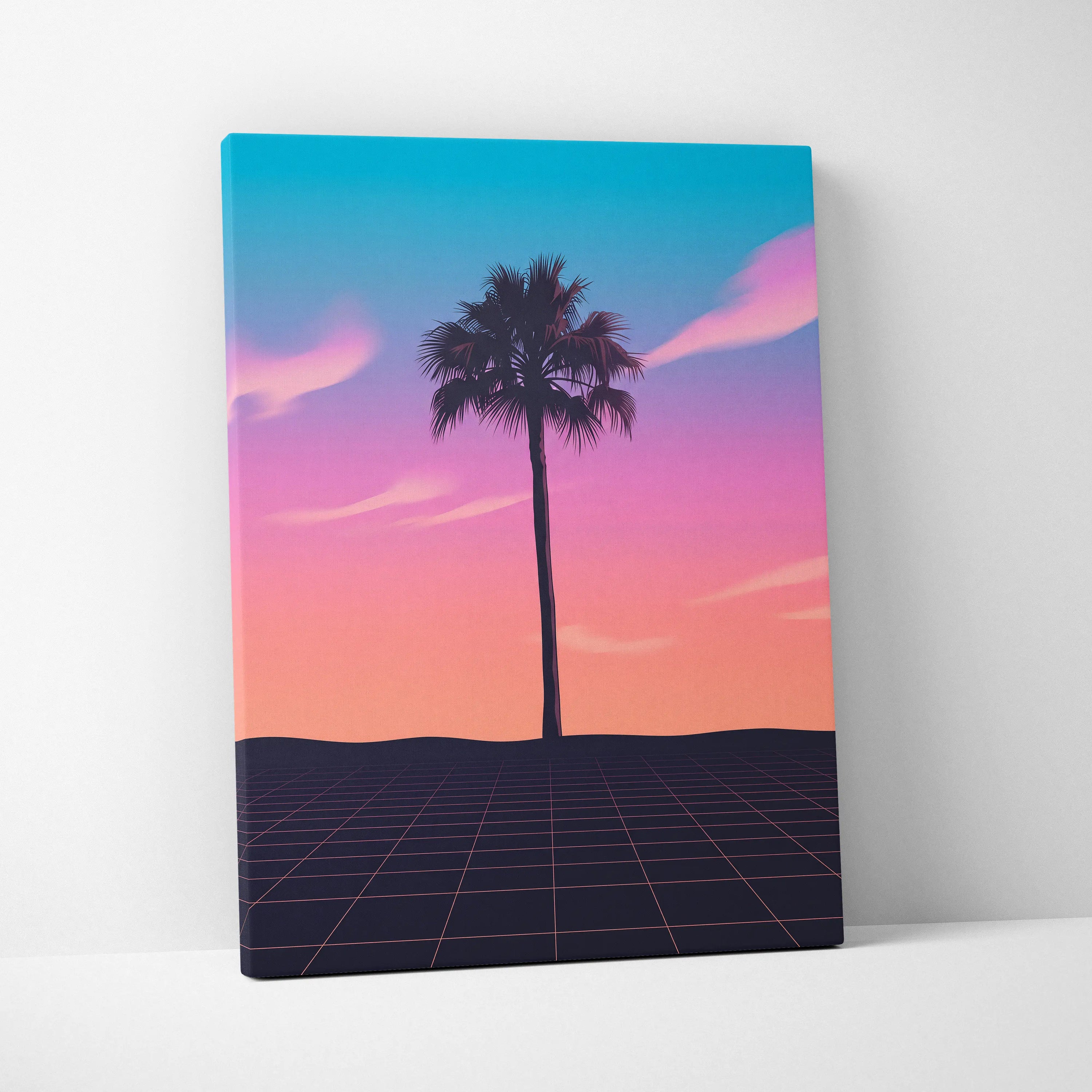 Neon Palm Sunset Vaporwave Canvas - Palm Tree Sunset Neon Living Room Vaporwave Dreamy Retro Mood Wall Art Canvas Print