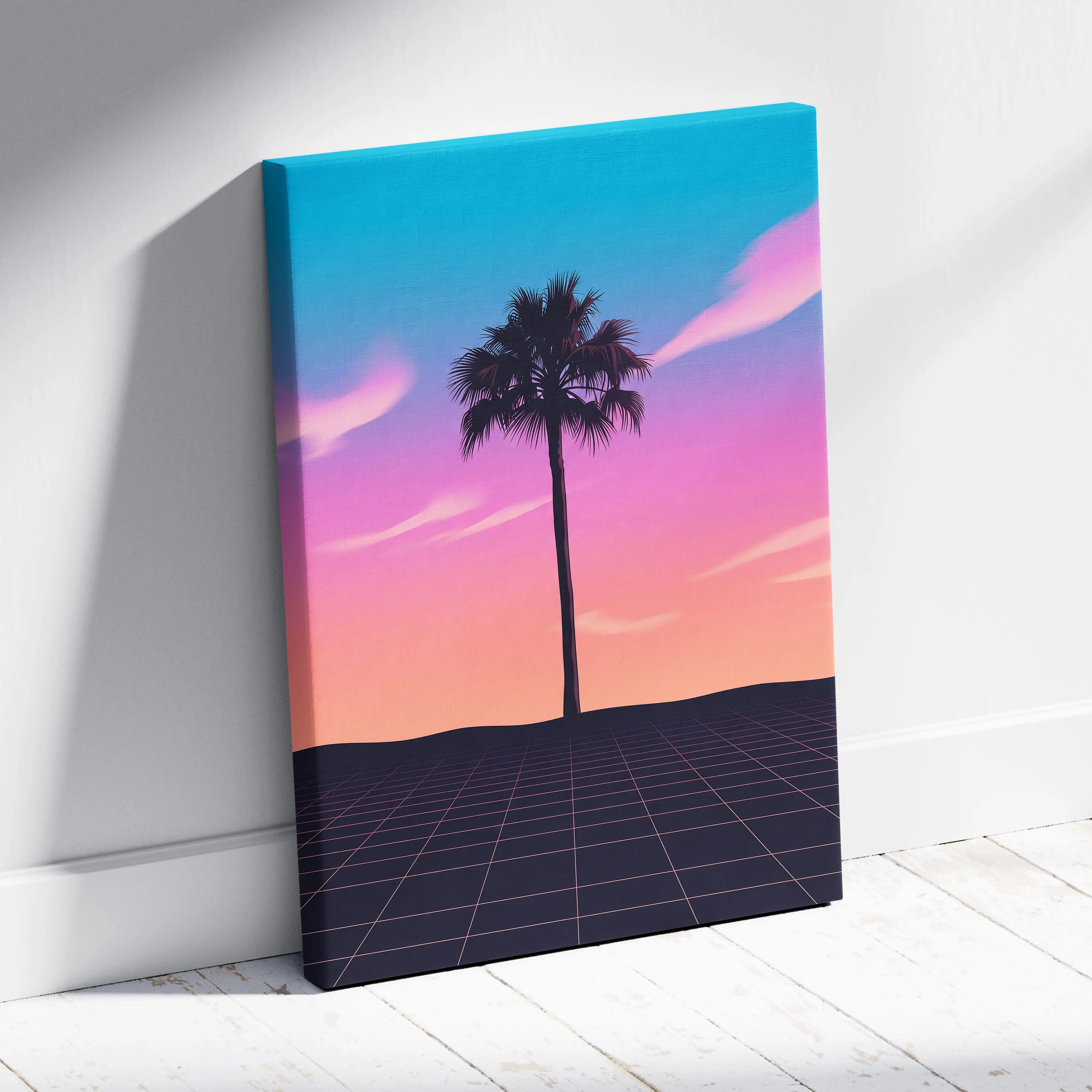Neon Palm Sunset Vaporwave Canvas - Palm Tree Sunset Neon Living Room Vaporwave Dreamy Retro Mood Wall Art Canvas Print