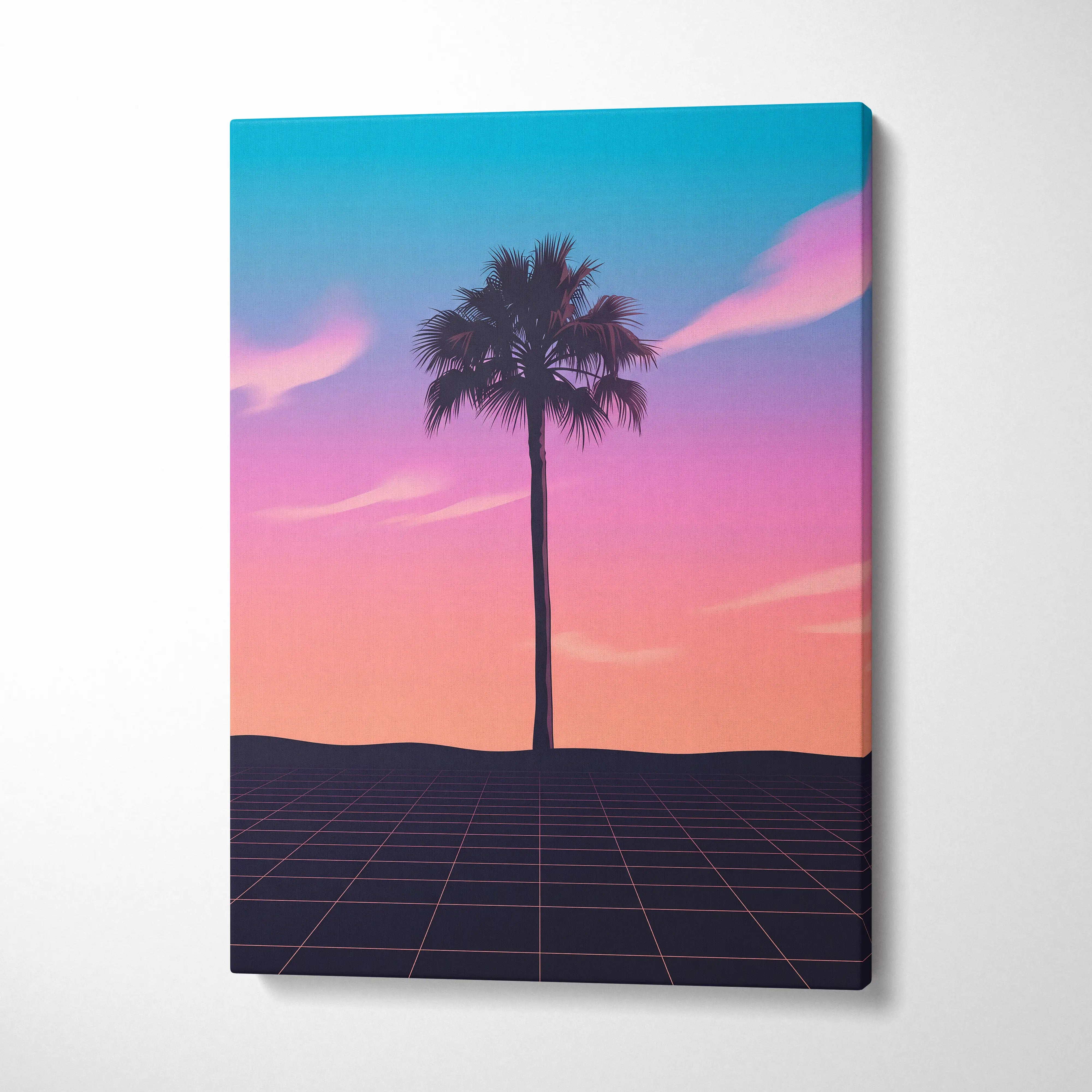 Neon Palm Sunset Vaporwave Canvas - Palm Tree Sunset Neon Living Room Vaporwave Dreamy Retro Mood Wall Art Canvas Print