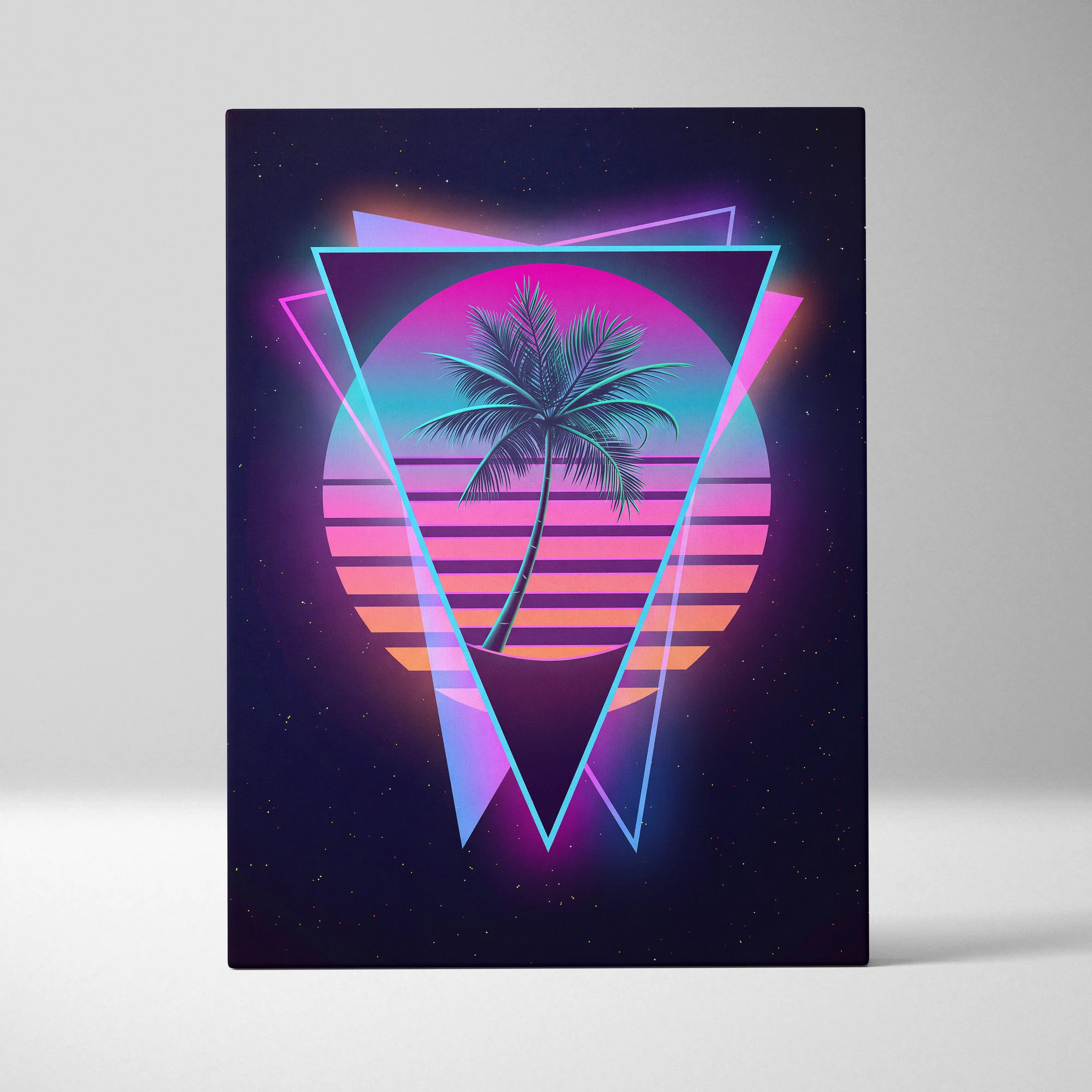 Neon Palm Sunset Canvas - Palm Pink Purple Cyan Living Room Vaporwave Dreamy Mood Retro Futurism Wall Art Canvas