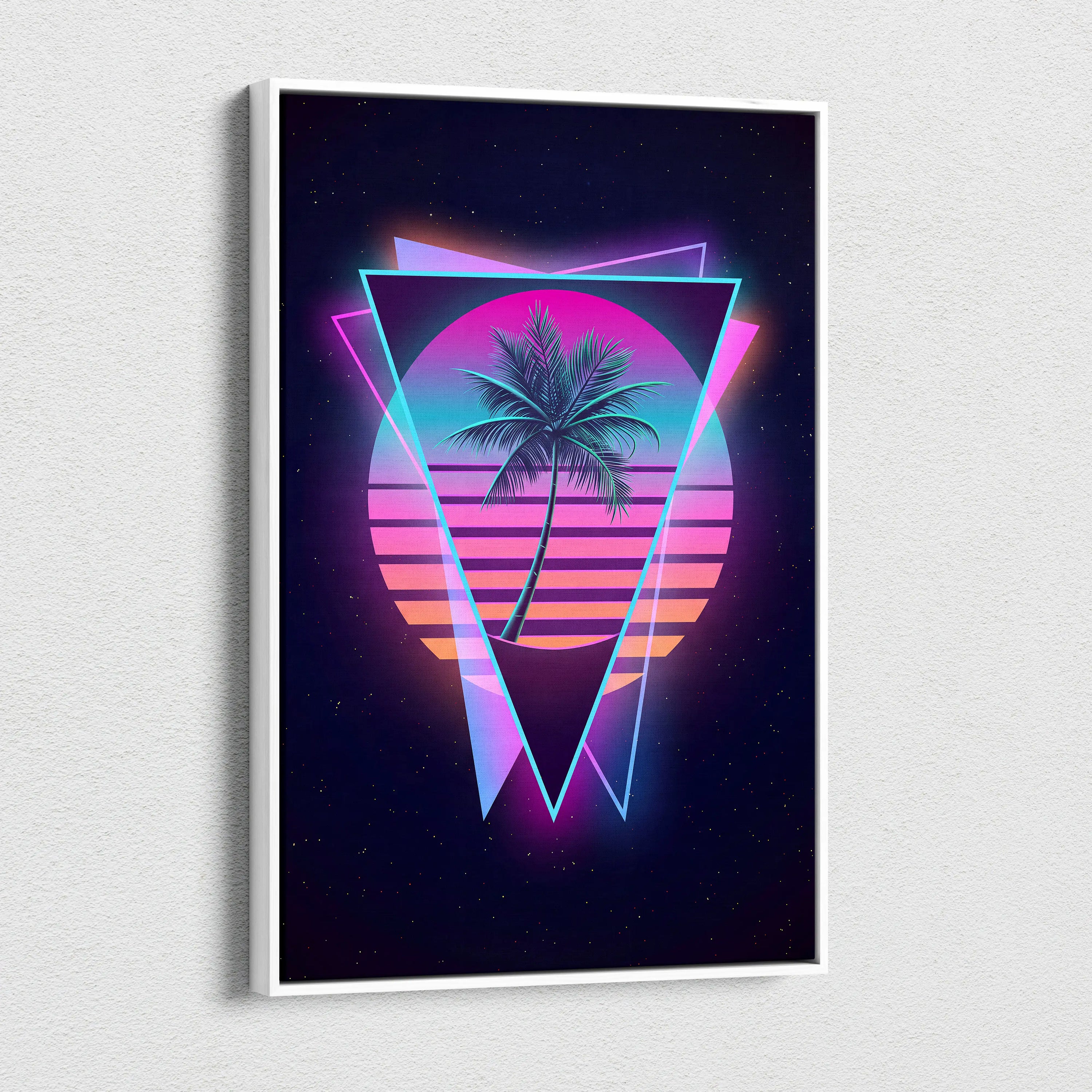 Neon Palm Sunset Canvas - Palm Pink Purple Cyan Living Room Vaporwave Dreamy Mood Retro Futurism Wall Art Canvas