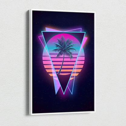 Neon Palm Sunset Canvas - Palm Pink Purple Cyan Living Room Vaporwave Dreamy Mood Retro Futurism Wall Art Canvas