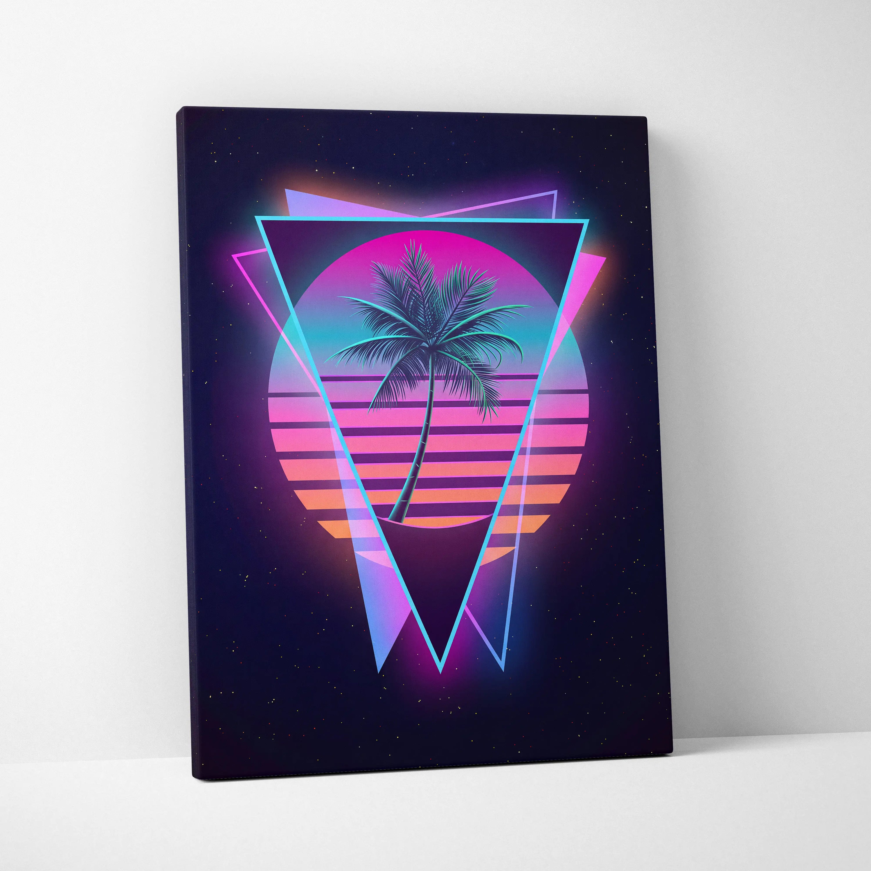 Neon Palm Sunset Canvas - Palm Pink Purple Cyan Living Room Vaporwave Dreamy Mood Retro Futurism Wall Art Canvas