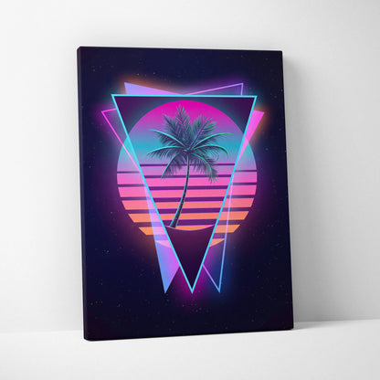 Neon Palm Sunset Canvas - Palm Pink Purple Cyan Living Room Vaporwave Dreamy Mood Retro Futurism Wall Art Canvas