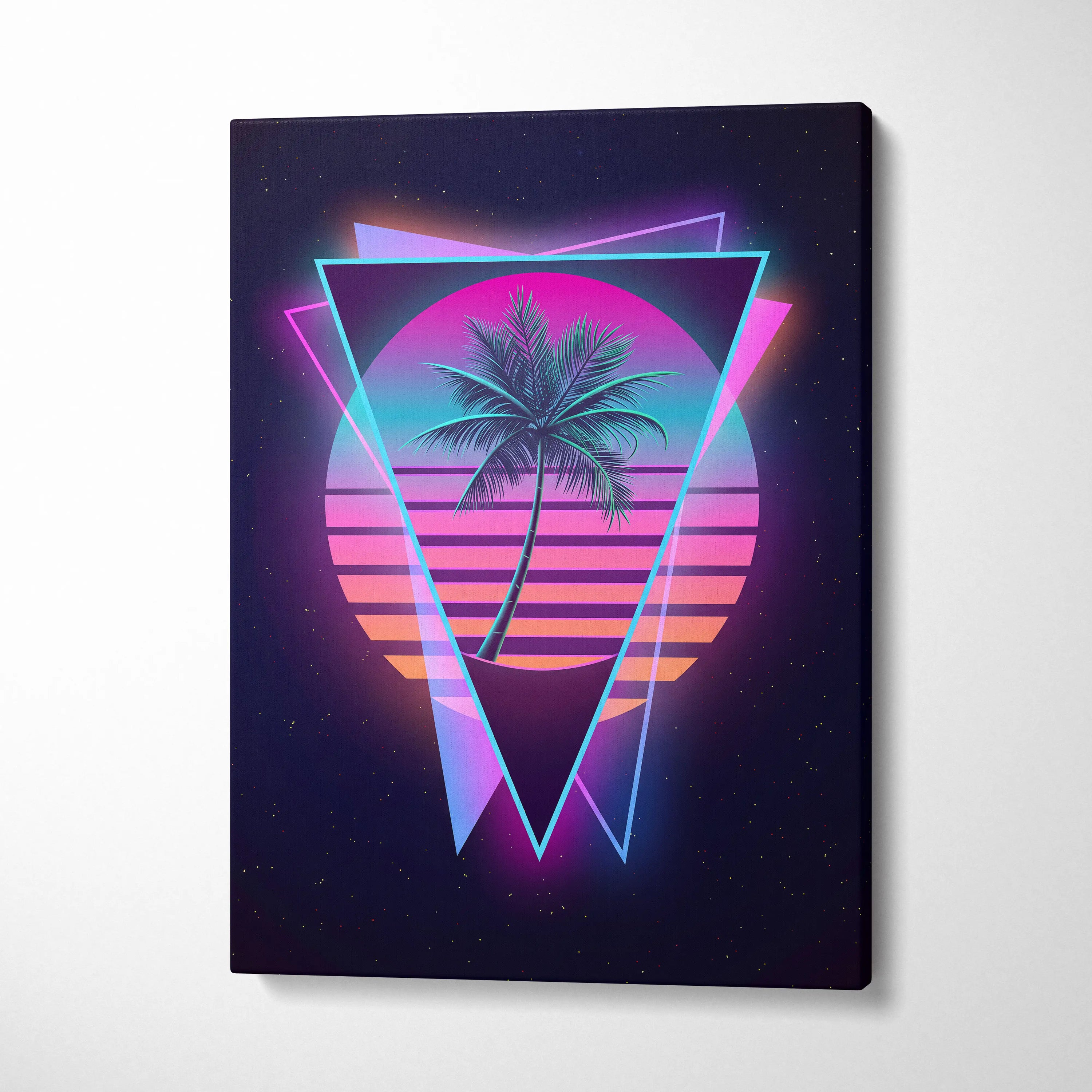 Neon Palm Sunset Canvas - Palm Pink Purple Cyan Living Room Vaporwave Dreamy Mood Retro Futurism Wall Art Canvas