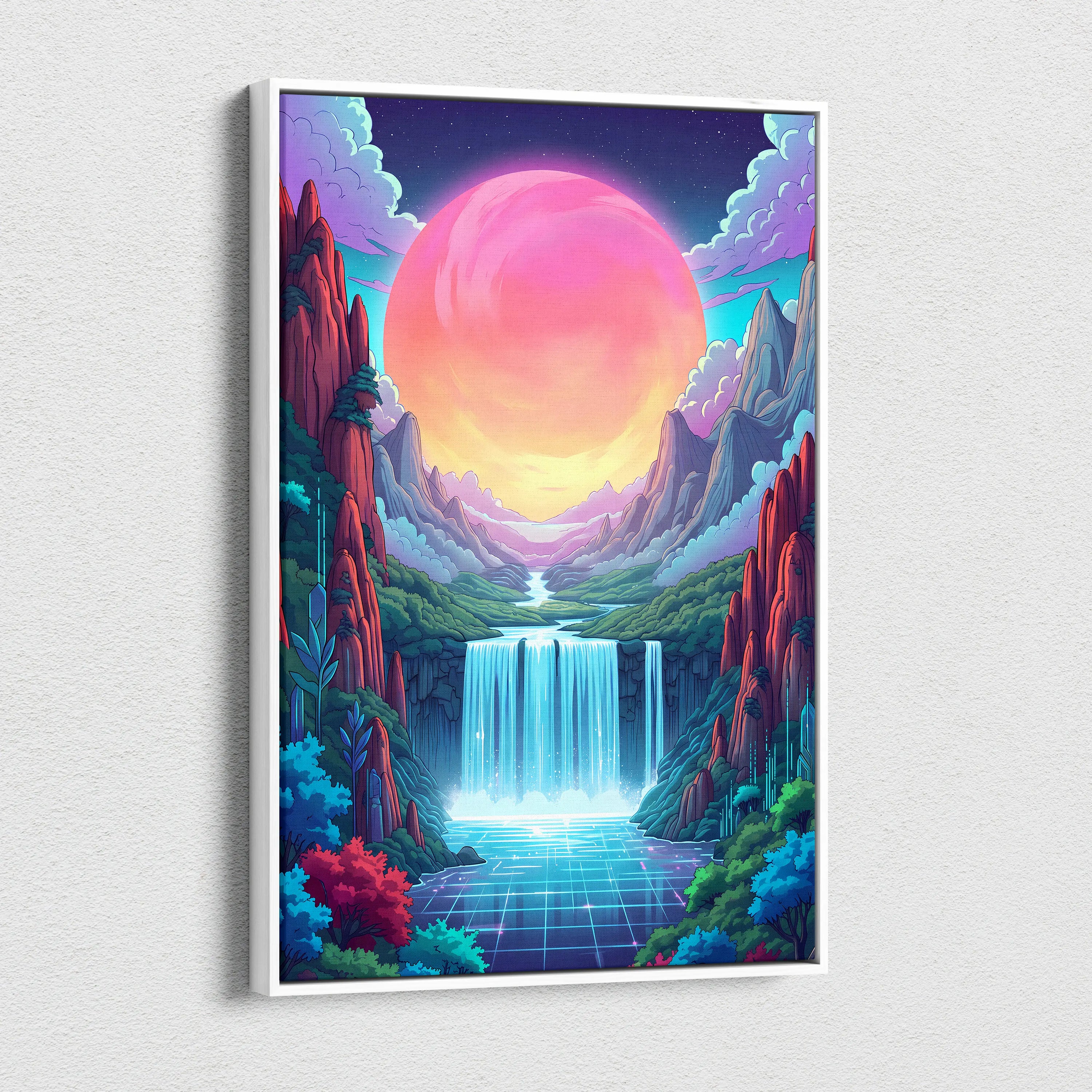 Vaporwave Neon Sunset Dreamscape - Vaporwave Canvas Art Neon Pink Purple Living Room Decor Retro Futurist Mood Canvas