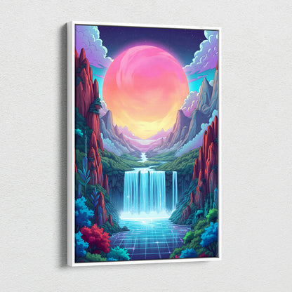 Vaporwave Neon Sunset Dreamscape - Vaporwave Canvas Art Neon Pink Purple Living Room Decor Retro Futurist Mood Canvas