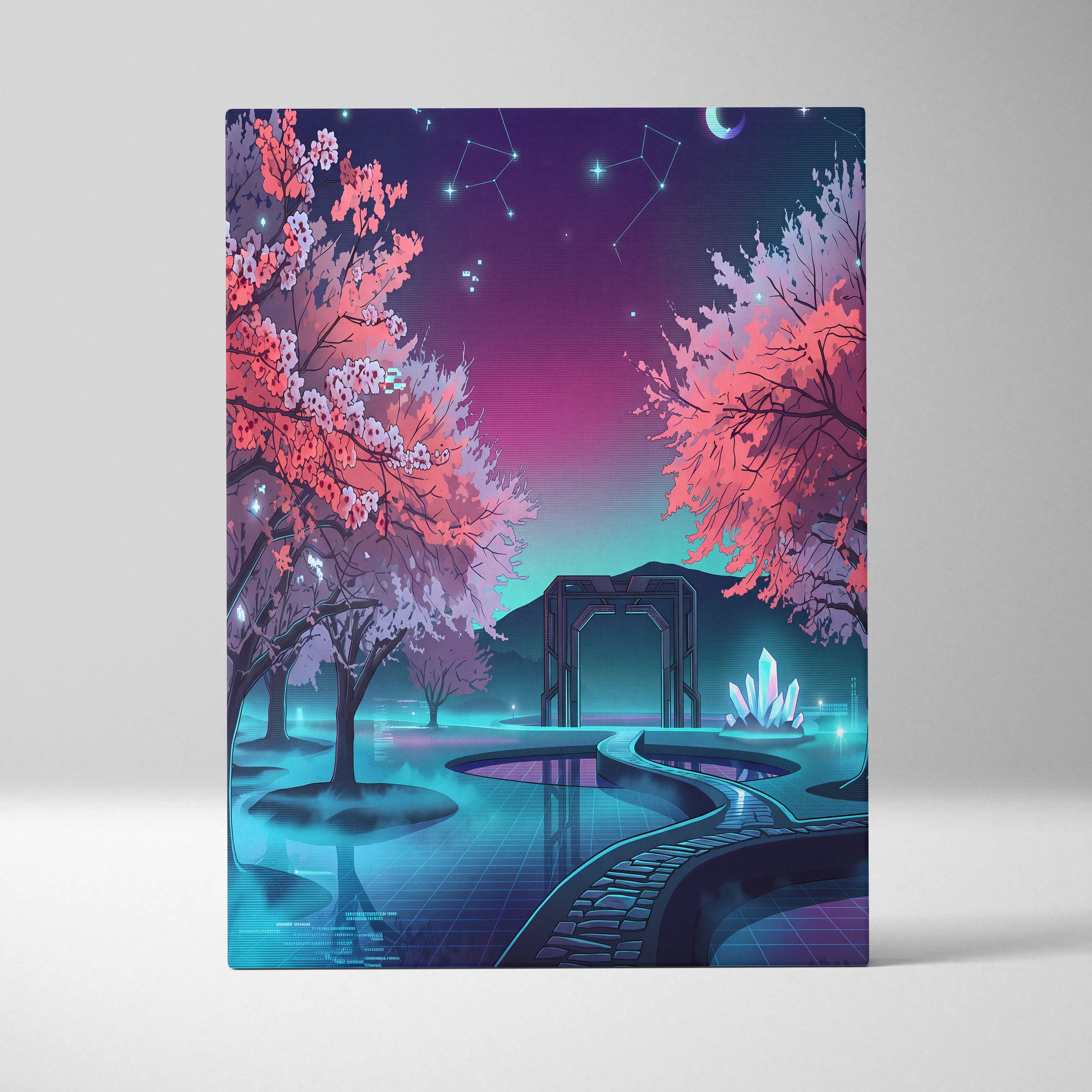Neon Vaporwave Blossom Canvas - Cherry Blossom Neon Wall Art Vaporwave Dreamy Retro Futurism Mood Canvas