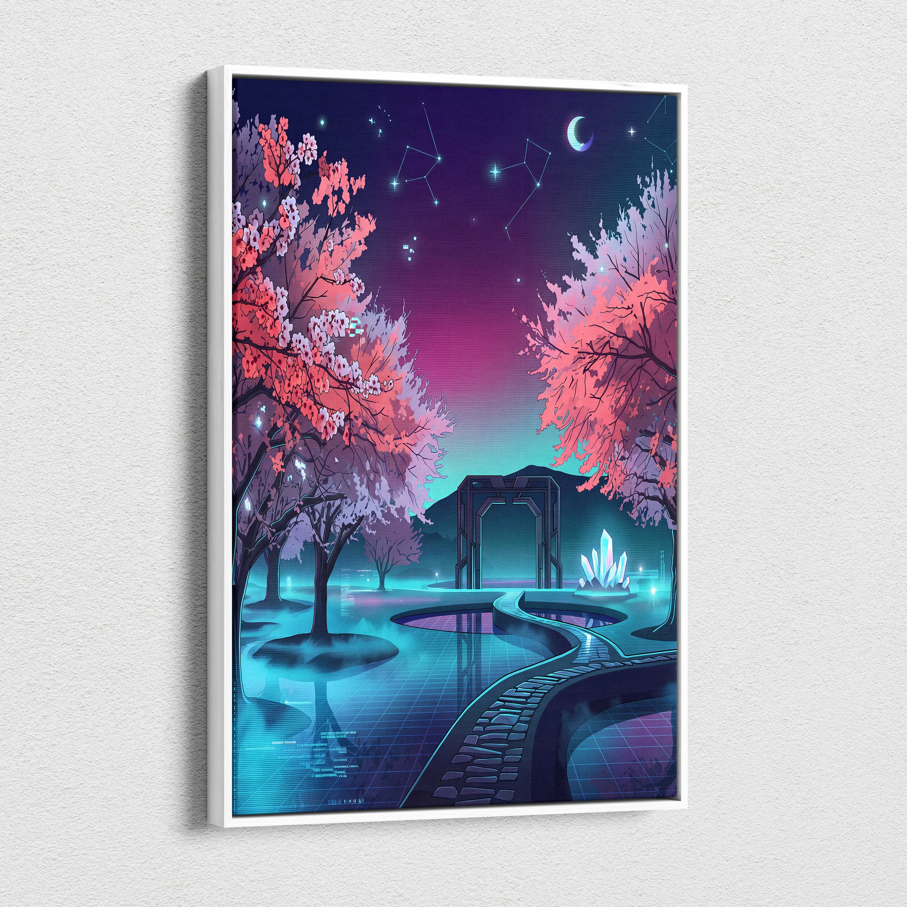 Neon Vaporwave Blossom Canvas - Cherry Blossom Neon Wall Art Vaporwave Dreamy Retro Futurism Mood Canvas