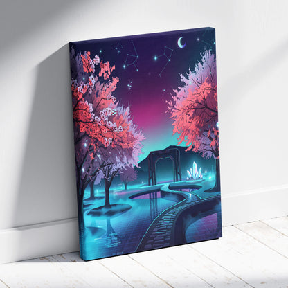 Neon Vaporwave Blossom Canvas - Cherry Blossom Neon Wall Art Vaporwave Dreamy Retro Futurism Mood Canvas