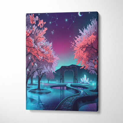 Neon Vaporwave Blossom Canvas - Cherry Blossom Neon Wall Art Vaporwave Dreamy Retro Futurism Mood Canvas