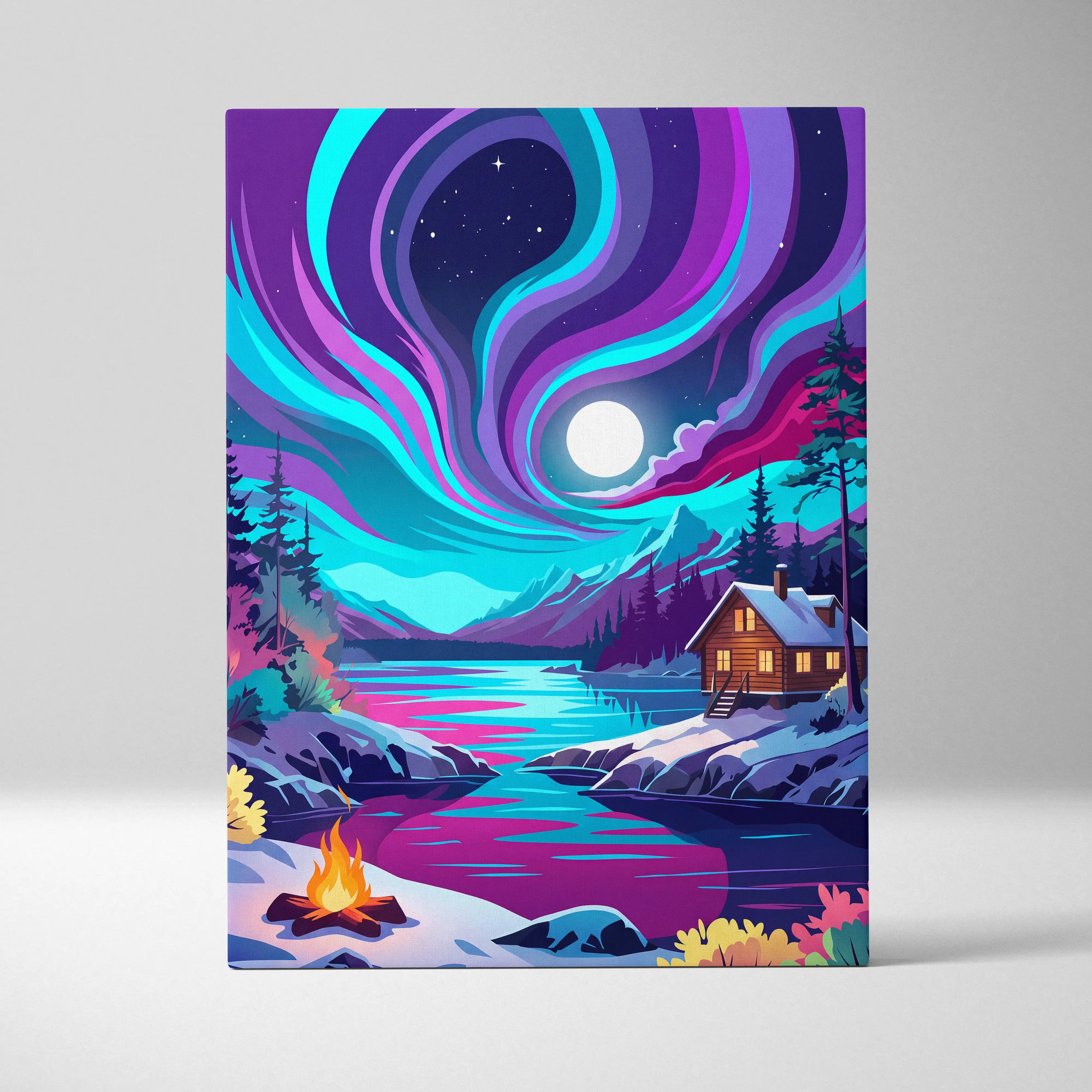 Neon Night Vaporwave Canvas - Vaporwave Landscape Purple Teal Living Room Synthwave Dreamy Night Retro Wall Art Canvas