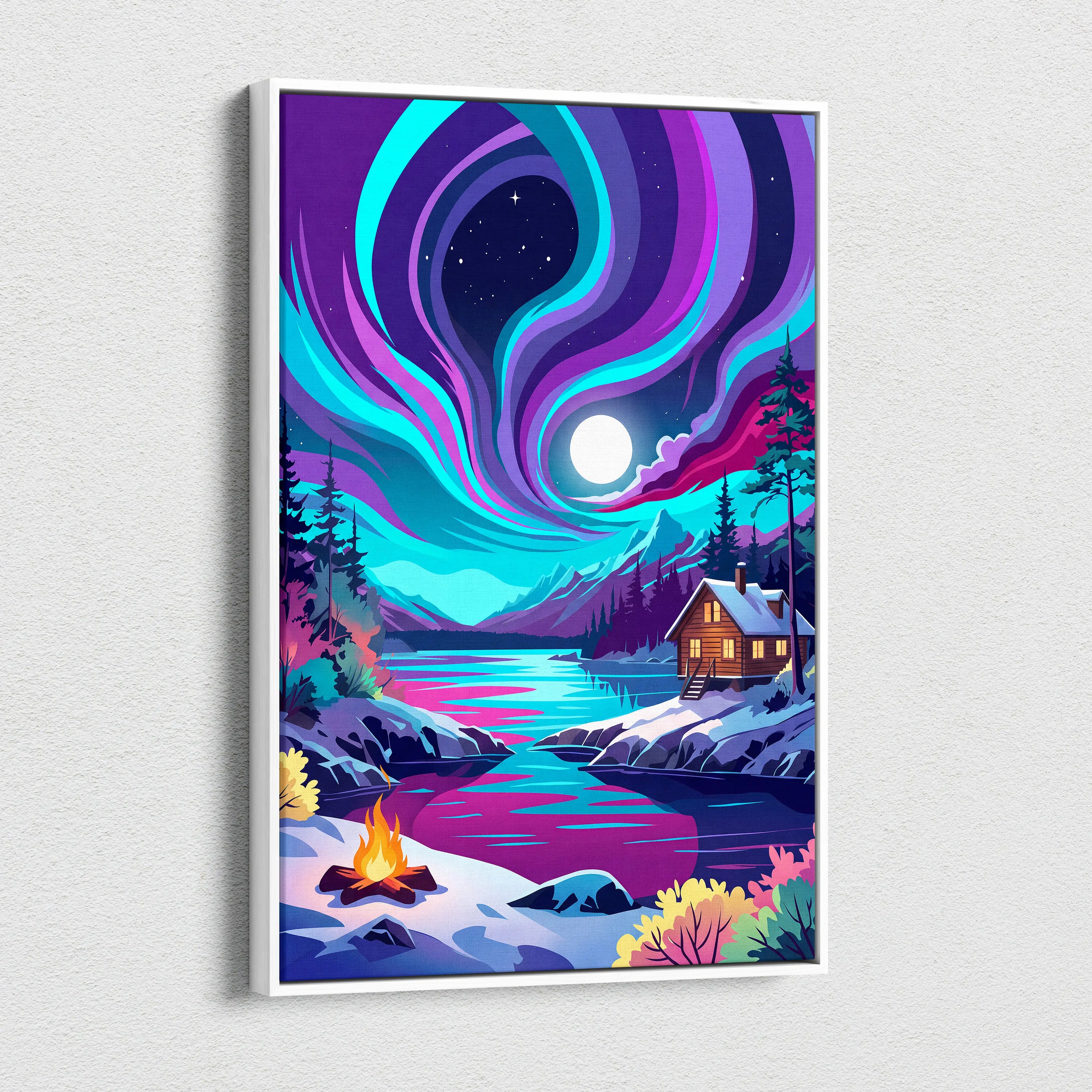 Neon Night Vaporwave Canvas - Vaporwave Landscape Purple Teal Living Room Synthwave Dreamy Night Retro Wall Art Canvas