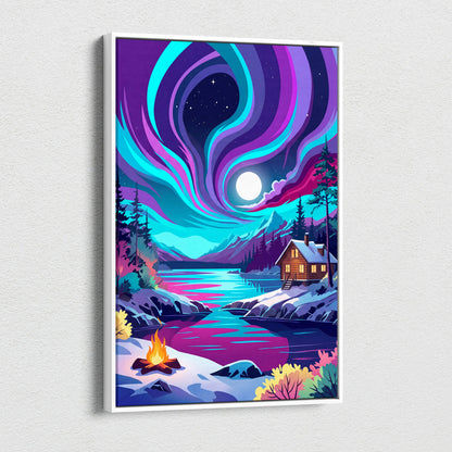 Neon Night Vaporwave Canvas - Vaporwave Landscape Purple Teal Living Room Synthwave Dreamy Night Retro Wall Art Canvas