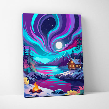 Neon Night Vaporwave Canvas - Vaporwave Landscape Purple Teal Living Room Synthwave Dreamy Night Retro Wall Art Canvas