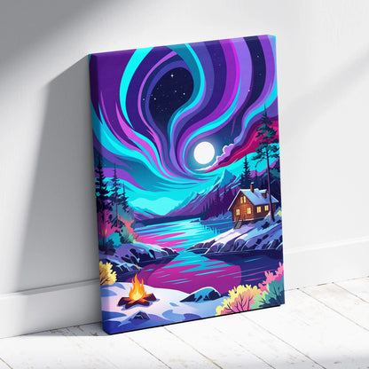 Neon Night Vaporwave Canvas - Vaporwave Landscape Purple Teal Living Room Synthwave Dreamy Night Retro Wall Art Canvas