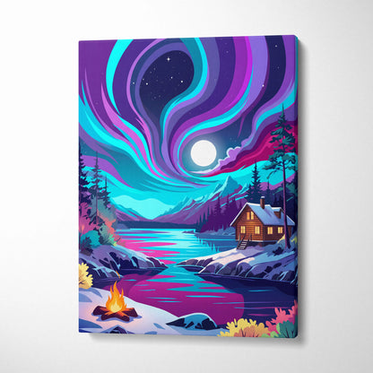 Neon Night Vaporwave Canvas - Vaporwave Landscape Purple Teal Living Room Synthwave Dreamy Night Retro Wall Art Canvas
