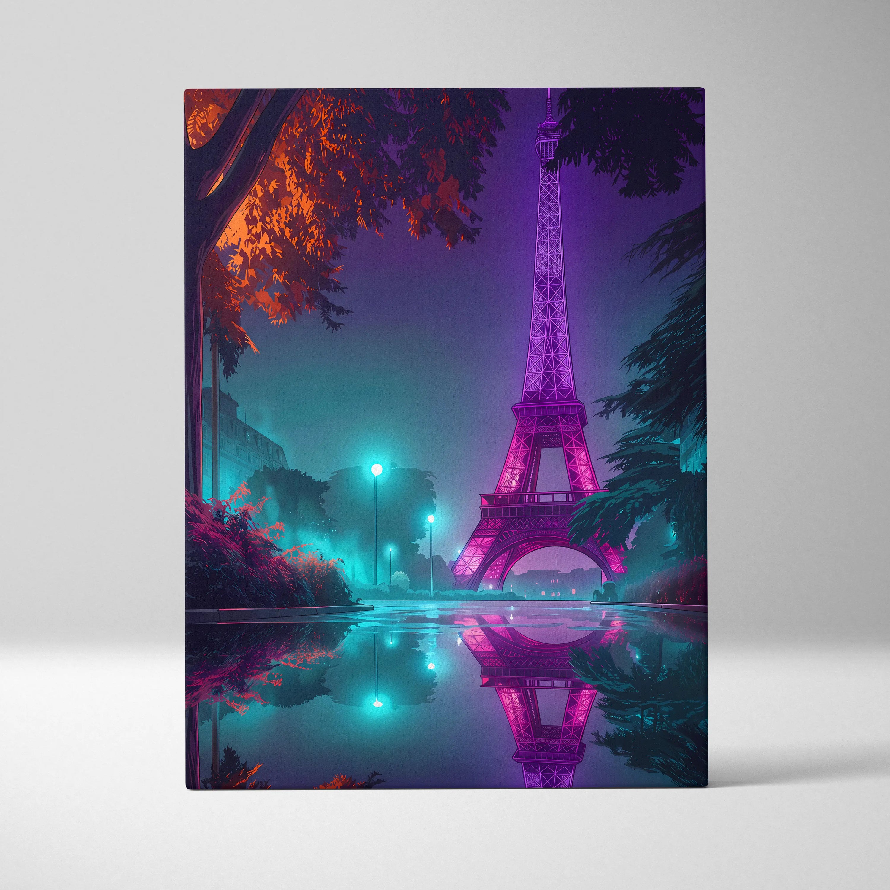 Neon Eiffel Vaporwave Canvas - Eiffel Tower Neon Pink Purple Teal Canvas Living Room Vaporwave