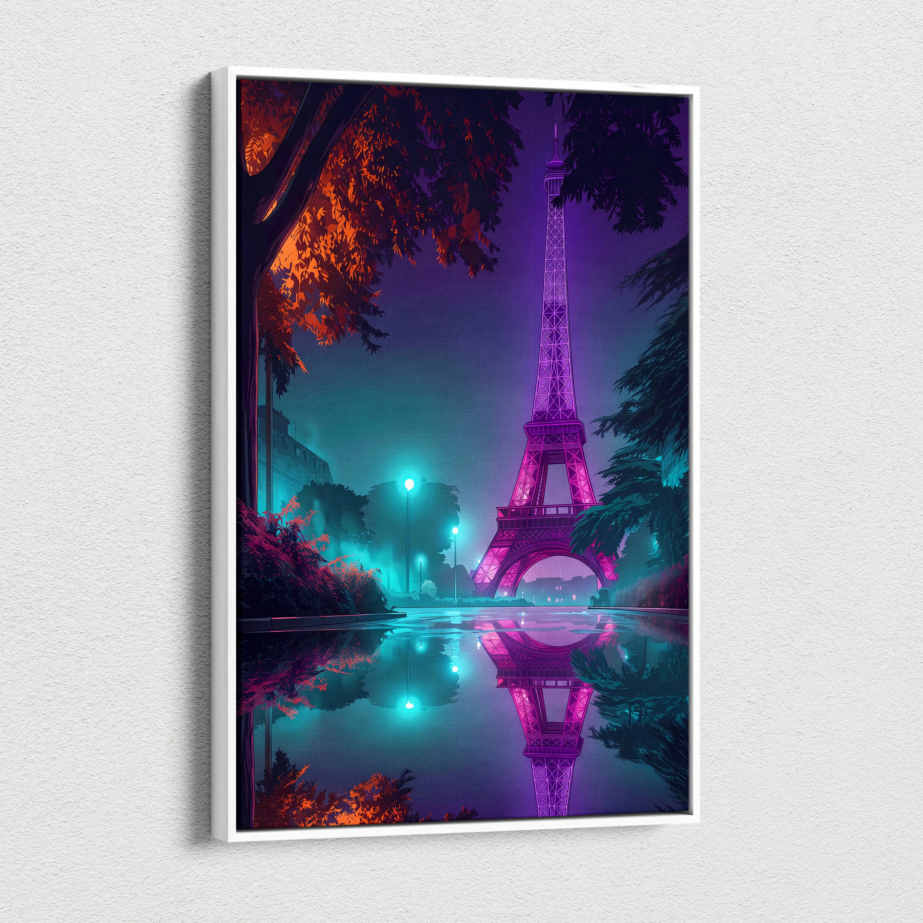 Neon Eiffel Vaporwave Canvas - Eiffel Tower Neon Pink Purple Teal Canvas Living Room Vaporwave