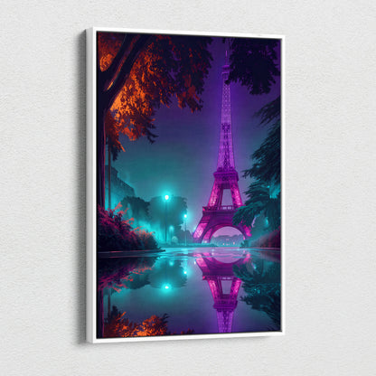 Neon Eiffel Vaporwave Canvas - Eiffel Tower Neon Pink Purple Teal Canvas Living Room Vaporwave