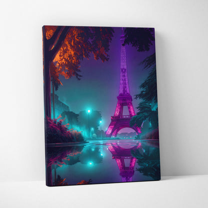 Neon Eiffel Vaporwave Canvas - Eiffel Tower Neon Pink Purple Teal Canvas Living Room Vaporwave