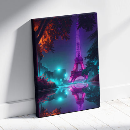 Neon Eiffel Vaporwave Canvas - Eiffel Tower Neon Pink Purple Teal Canvas Living Room Vaporwave