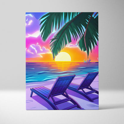 Neon Palm Vaporwave Canvas - Palm Leaves Neon Sunset Vaporwave Living Room Dreamy Mood, Retro Decor, Neon Wall Art