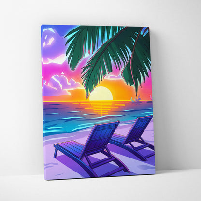 Neon Palm Vaporwave Canvas - Palm Leaves Neon Sunset Vaporwave Living Room Dreamy Mood, Retro Decor, Neon Wall Art