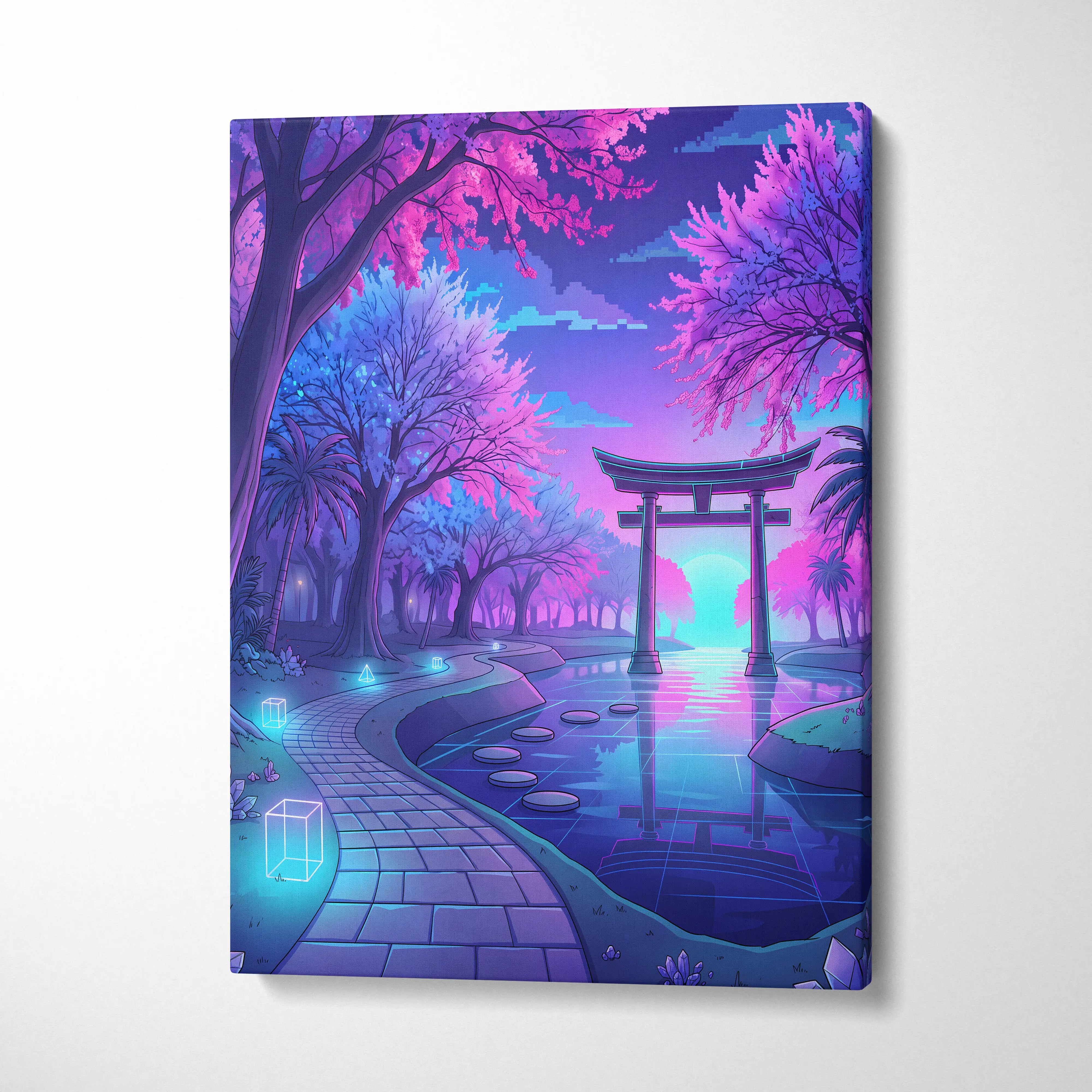 Neon Vaporwave Forest Canvas - Vaporwave Neon Purple Living Room Retro Dreamy Neon Mood Vaporwave City Canvas Art
