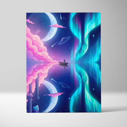 Neon Vaporwave Canvas Odyssey - Surreal Neon Pink Cyan Living Room Vaporwave Dreamy Mood Retro Futurism Canvas Print