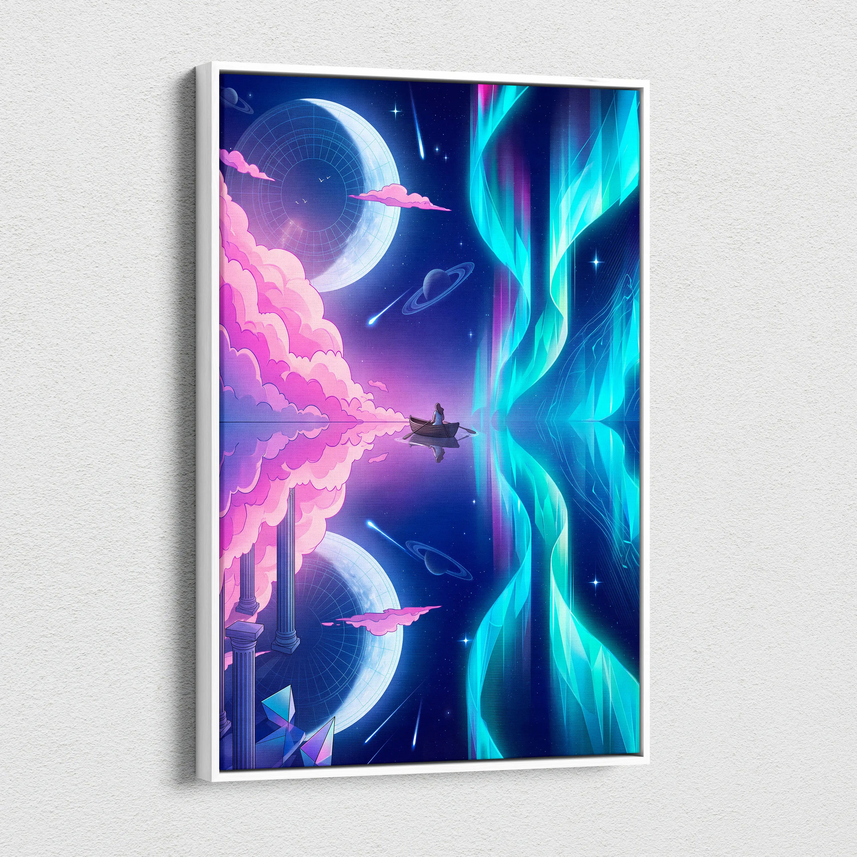 Neon Vaporwave Canvas Odyssey - Surreal Neon Pink Cyan Living Room Vaporwave Dreamy Mood Retro Futurism Canvas Print